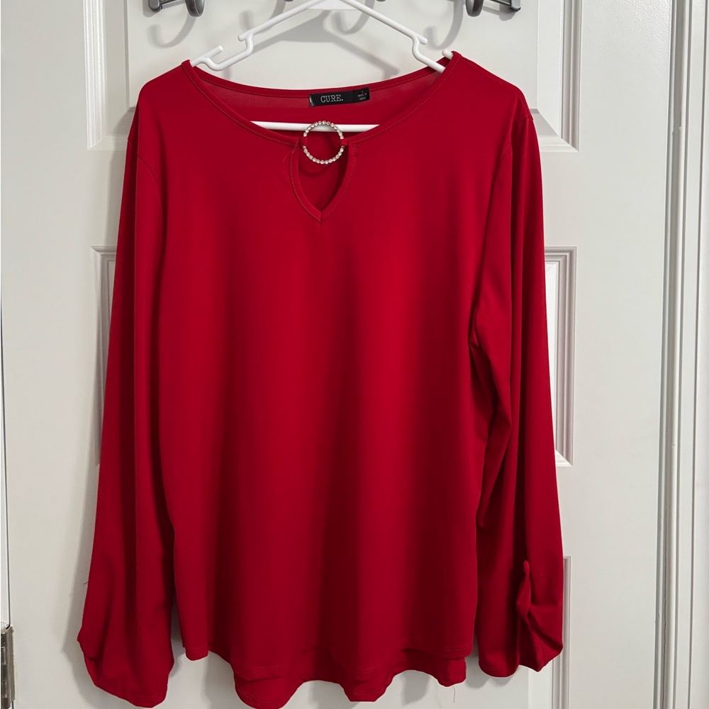 Cute  Red Blouse with Ring Accent
